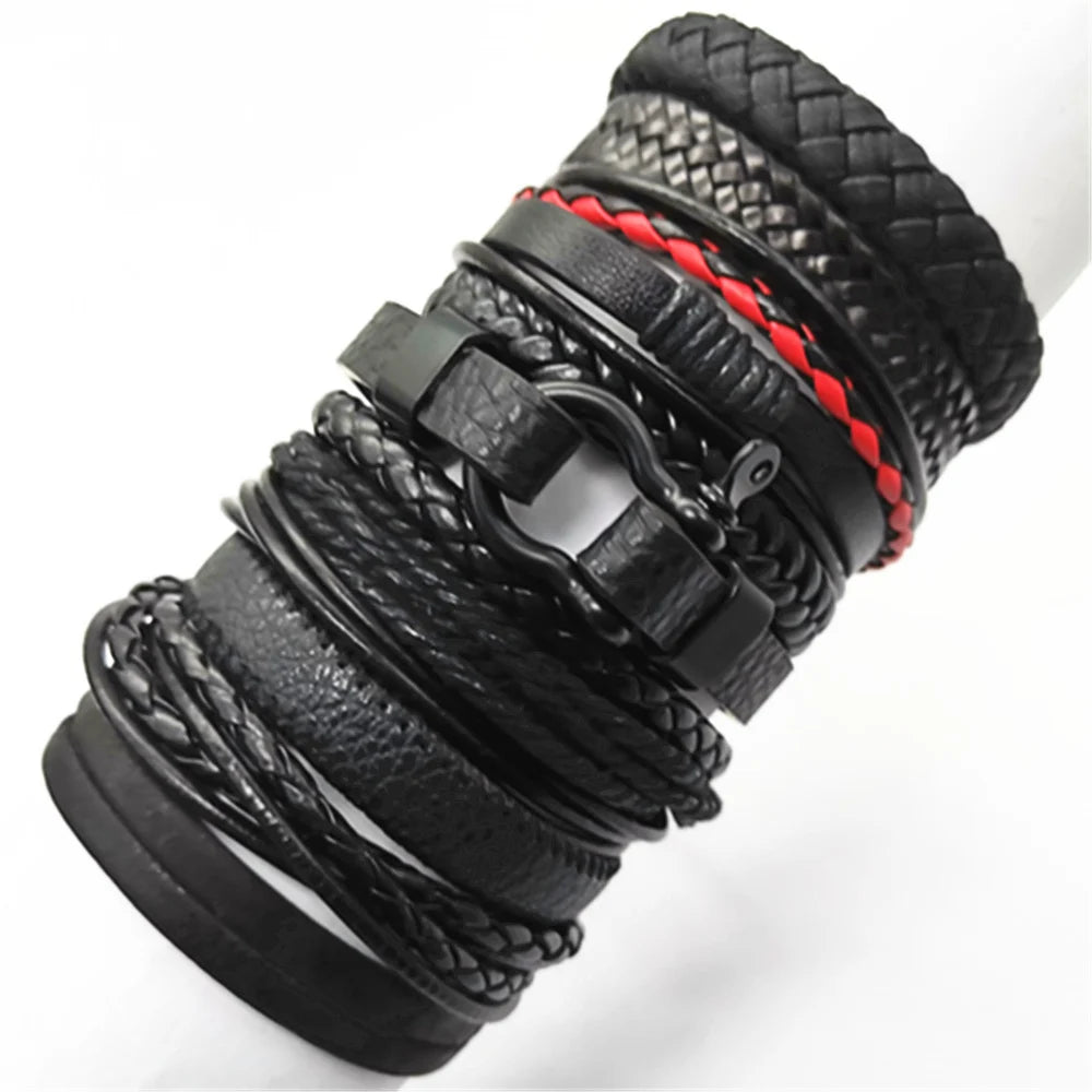 Handmade Black Leather Wrap Bracelets Set for Men and Women - Smarsty