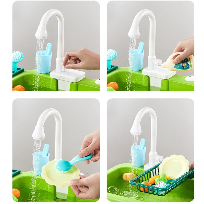 Kids Kitchen Sink Toys Electric Dishwasher Playing Toy With Running Water Pretend Play Food Fishing Toy Role Playing Girls Gift by Smarsty