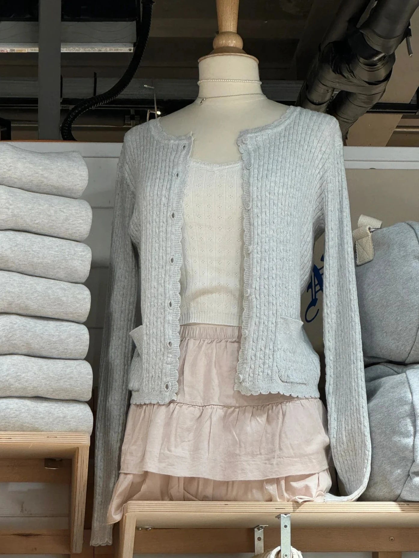 Pockets Twist Flower Knitted Sweater Cardigan O-Neck Single Breasted Long Sleeve Slim Sweaters Vintage Streetwear Gray Crop Tops - Smarsty