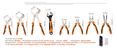 SucceBuy 8-Piece Pliers Set High Carbon Steel 12"/10"/8" Groove Joint Pliers 8" Linesman's Pliers 8" Long Nose Pliers