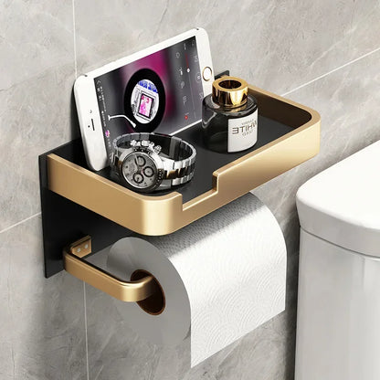 Black Gold Wall Mount Toilet Paper Holder with Shelf - Smarsty