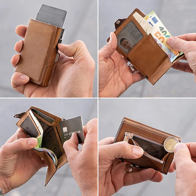 Pop-Up Credit Card Case with RFID Protection Genuine Leather  Wallet with Compartment for Notes and Coins for Men and Women - Smarsty