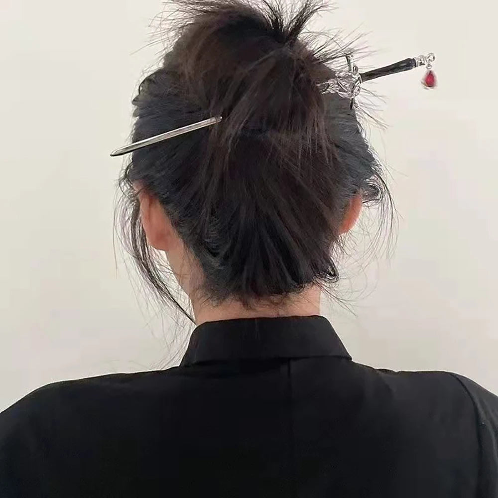 Chinese Style Sword Hairpin for Women with Ruby Accent - Smarsty