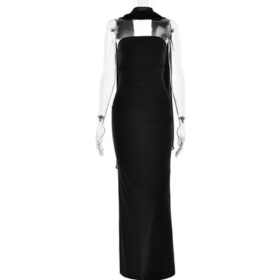 Mozision Scarf Collar Strapless Sexy Maxi Dress For Women Fashion Off-shoulder Backless Bodycon Club Party Long Dress Elegant - Smarsty