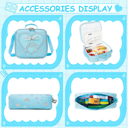 Girls Backpack With Bowknot Ribbon And Lunch Bag Pen Case - Smarsty