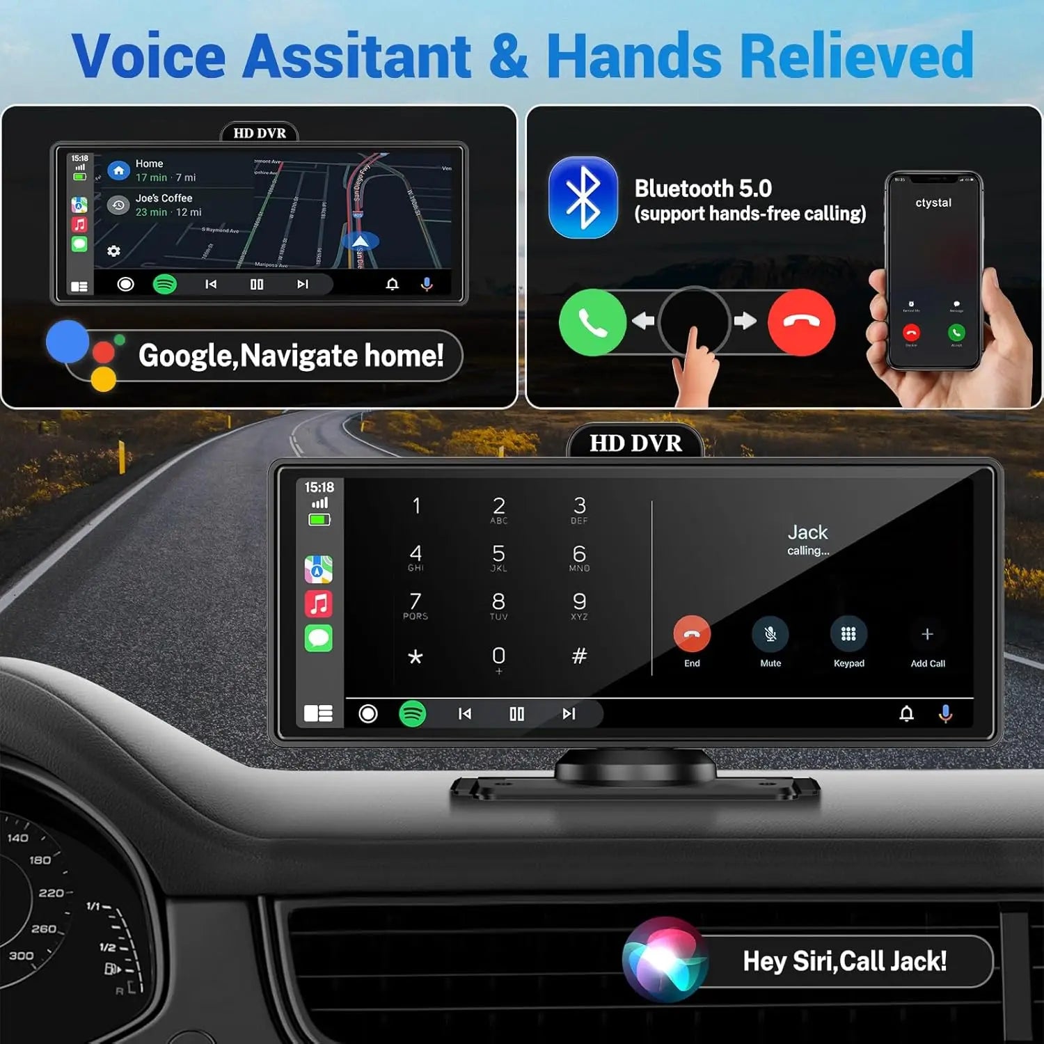 4K Dash Cam With Dual Lens GPS Navigation Wireless CarPlay - Smarsty