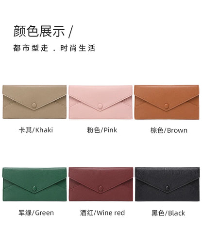 RFID Anti-Theft Purse for Women, Lychee Print, Soft Leather, Envelope Long Wallet, Ultra-thin, Portable, Simple Hand Bag