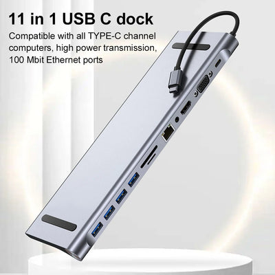 11 in 1 USB C Docking Station with 4K HDMI-Compatible VGA Ethernet USB C Dock 100W PD SD/TF Audio Type C Hub 1* USB 3.0 3*USB2.0 - Smarsty