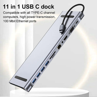 11 in 1 USB C Docking Station with 4K HDMI-Compatible VGA Ethernet USB C Dock 100W PD SD/TF Audio Type C Hub 1* USB 3.0 3*USB2.0