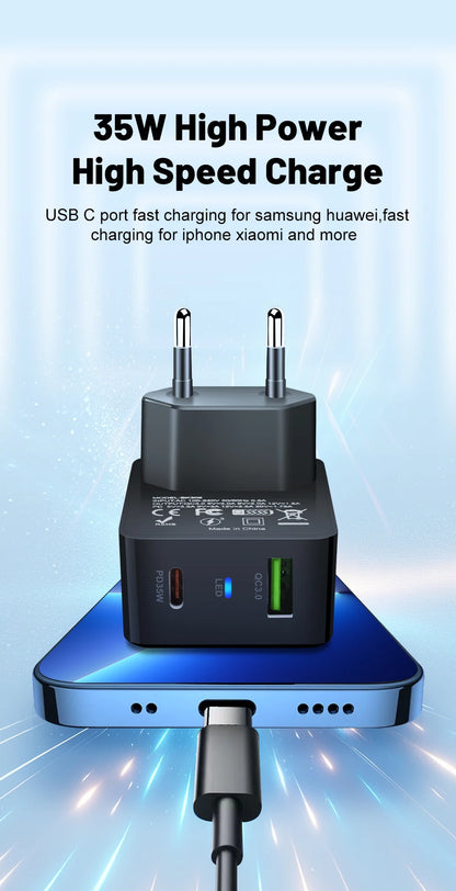 GaN USB C Charger 35W Fast Charge PD3 QC3 Compatible - Smarsty