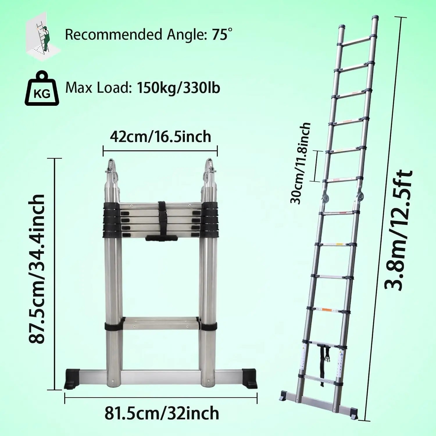 DayPlus Telescoping Ladder Stainless Steel Folding Ladder Portable Extendable Loft Ladder Capacity Max Load 150kg/330lb,EN131