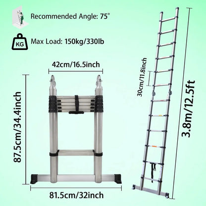 DayPlus Telescoping Ladder Stainless Steel Folding Ladder Portable Extendable Loft Ladder Capacity Max Load 150kg/330lb,EN131