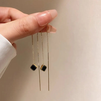 Geometric Square Drop Earrings for Women with Long Tassels - Smarsty