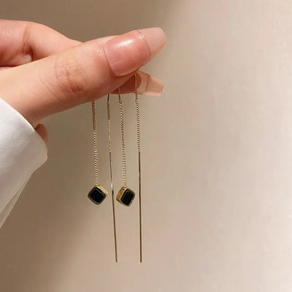Geometric Square Drop Earrings for Women with Long Tassels - Smarsty