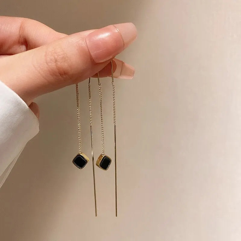 Geometric Square Drop Earrings for Women with Long Tassels - Smarsty