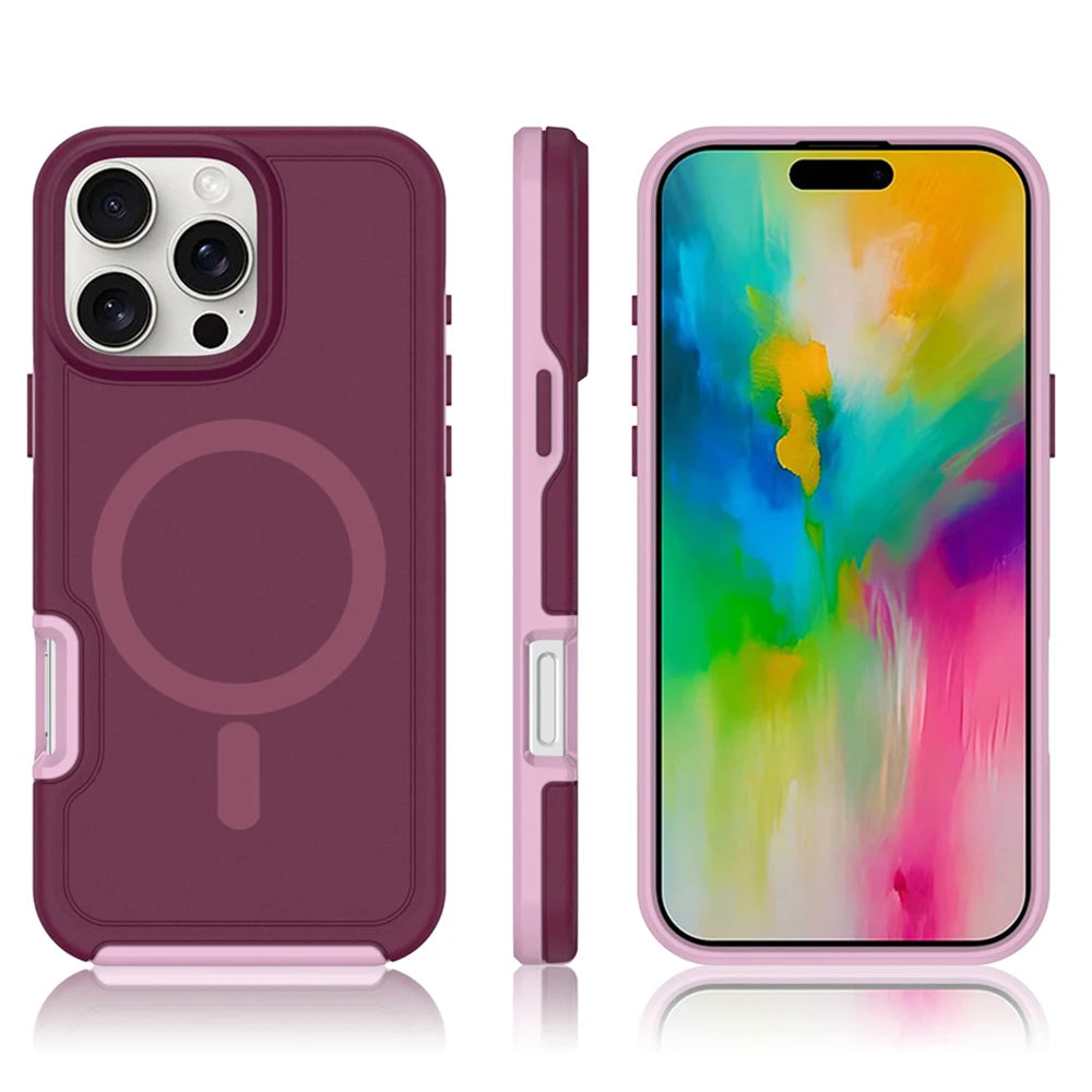 Dual Layer Protection Armour Magnetic Phone Case For iPhone 16 15 11 12 13 14 Pro Max Luxury For Magsafe Shockproof Matte Cover