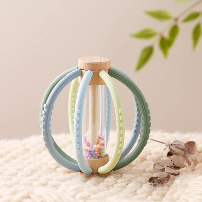 Baby Rattle Toy Wooden Rain Drum With Silicone Baby Sensory Touch Toy Newborn Dental Care Gum Anti-eating Hand Molar Stick Gif by Smarsty