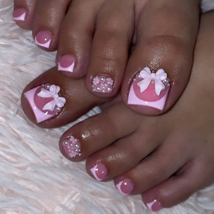 French False Toenails with Heart Rhinestone Design - Smarsty