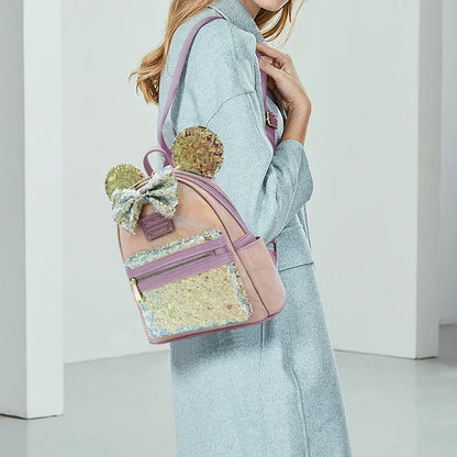 Stylish Pink PU Leather Minnie Mouse Shoulder Backpack - Smarsty