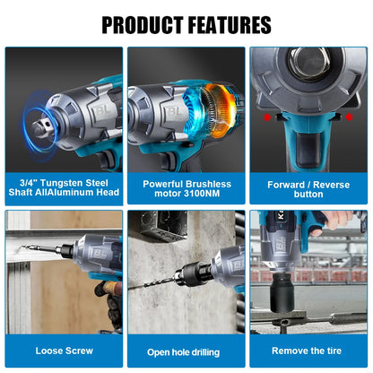 Kamolee 3100NM Brushless Electric Impact Wrench - Smarsty