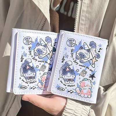 PU Leather Cute Women Wallet Coin Purse Simple 3 Folds Multi-card Slots Card Holder Cute Cat Dog Short Wallets for Girls - Smarsty