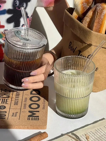 450ml Transparent Glass Cup With Lid and Straw - Smarsty