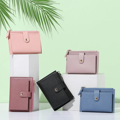 Women Wallets PU Leather Female Purse Mini Hasp Solid Multi-Cards Holder Coin Short Wallets Slim Small Wallet Zipper Hasp - Smarsty