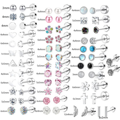 Stainless Steel Heart Moon Ear Studs Screw Back Cartilage - Smarsty