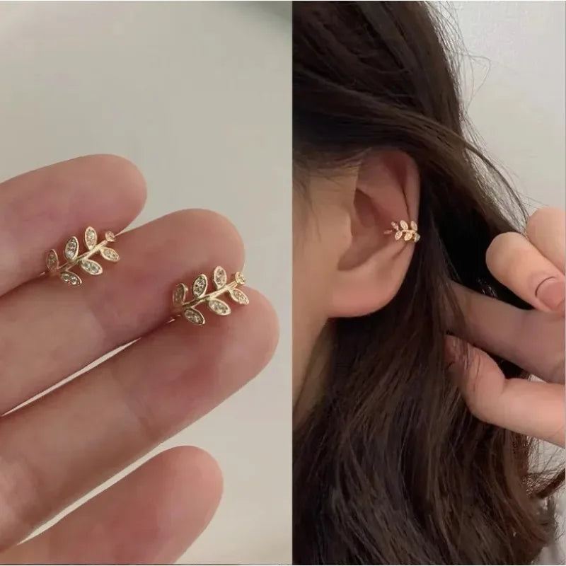 Cute Metal Leaf Earcuff Clip Earrings Comfy No Piercing - Smarsty