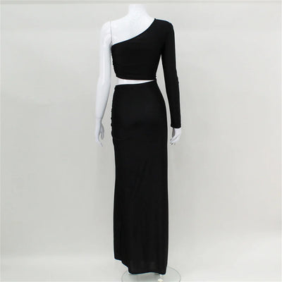 CNYISHE One Shoulder Cut Out Split Ruched Maxi Dress for Women Elegant Party Prom Gown Dresses Woman Sexy Birthday Outfits Robes - Smarsty