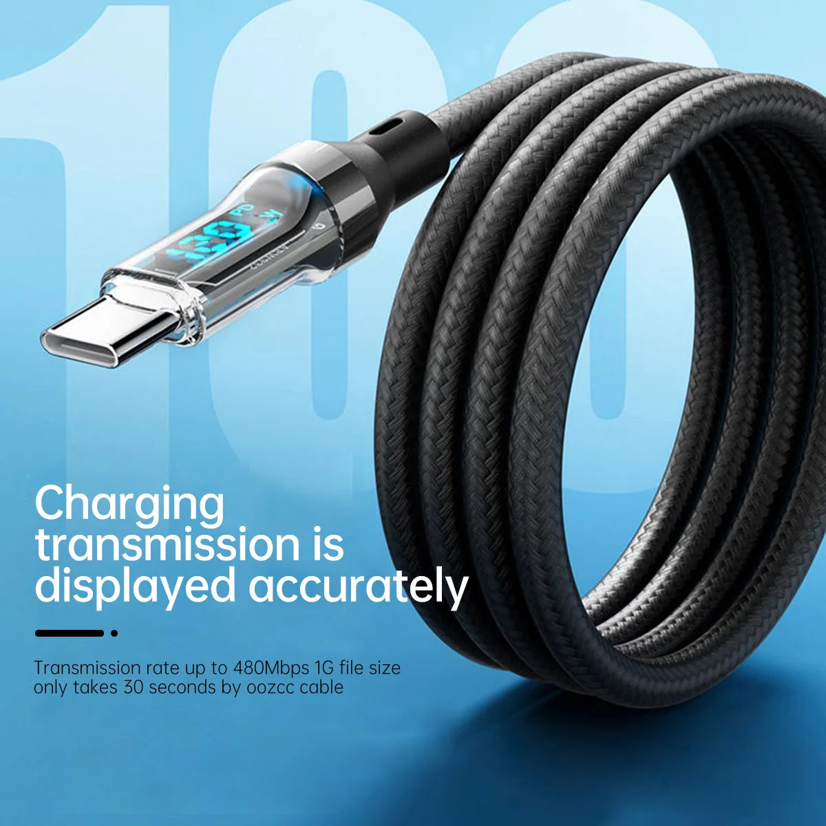 OOZCC LCD Watt Display Cable, Max 120W Super Fast Charging USB Type C Cable Data Transfer, USB A to Lightning for IPhone14 Pro - Smarsty