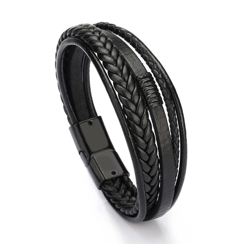 Trendy Leather Bracelets For Men Multilayer Braided Rope - Smarsty