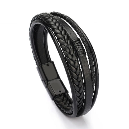 Trendy Leather Bracelets For Men Multilayer Braided Rope - Smarsty