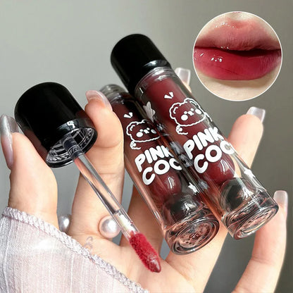 Pinkcoco Bear Doodle Mirror Lip Glaze Long Lasting Shine - Smarsty