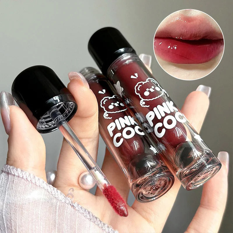 Pinkcoco Bear Doodle Mirror Lip Glaze Long Lasting Shine - Smarsty