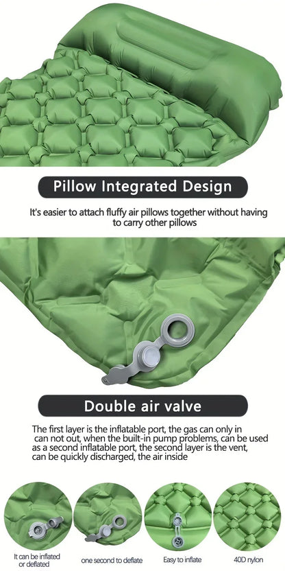 Outdoor Camping Inflatable Mattress Sleeping Pad With Pillows Ultralight Air Mat Built In Inflator Pump Hiking