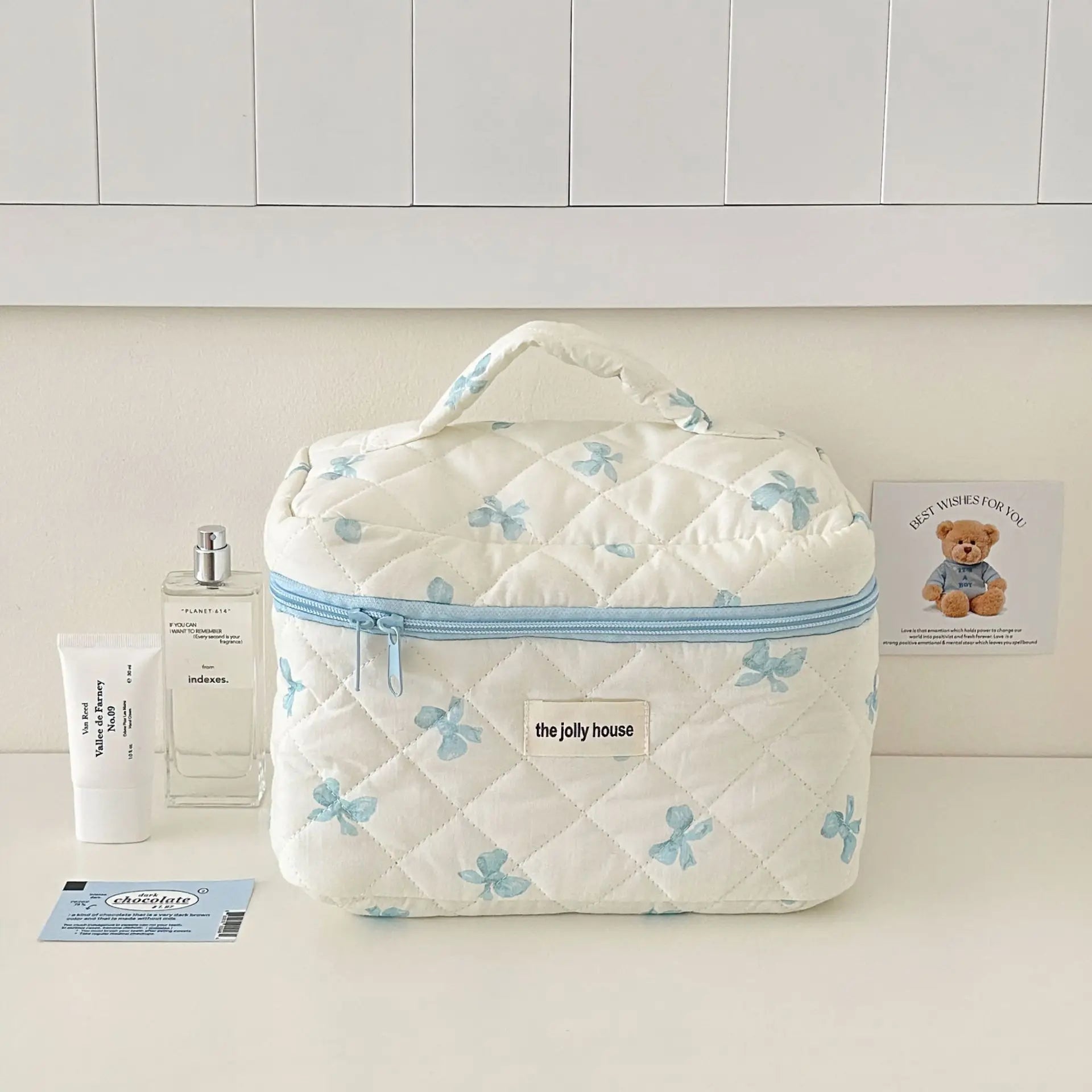 Bow Print Makeup Bag Large Capacity Travel Cosmetic Case - Smarsty