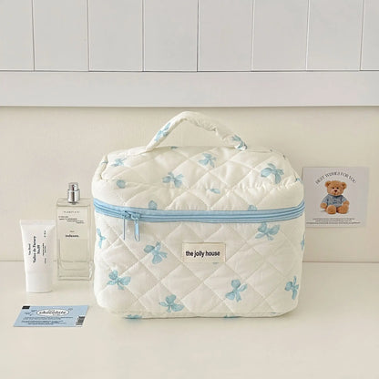 Bow Print Makeup Bag Large Capacity Travel Cosmetic Case - Smarsty