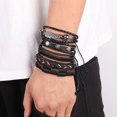 Viking Leather Bracelet For Men Adjustable Skull Design - Smarsty
