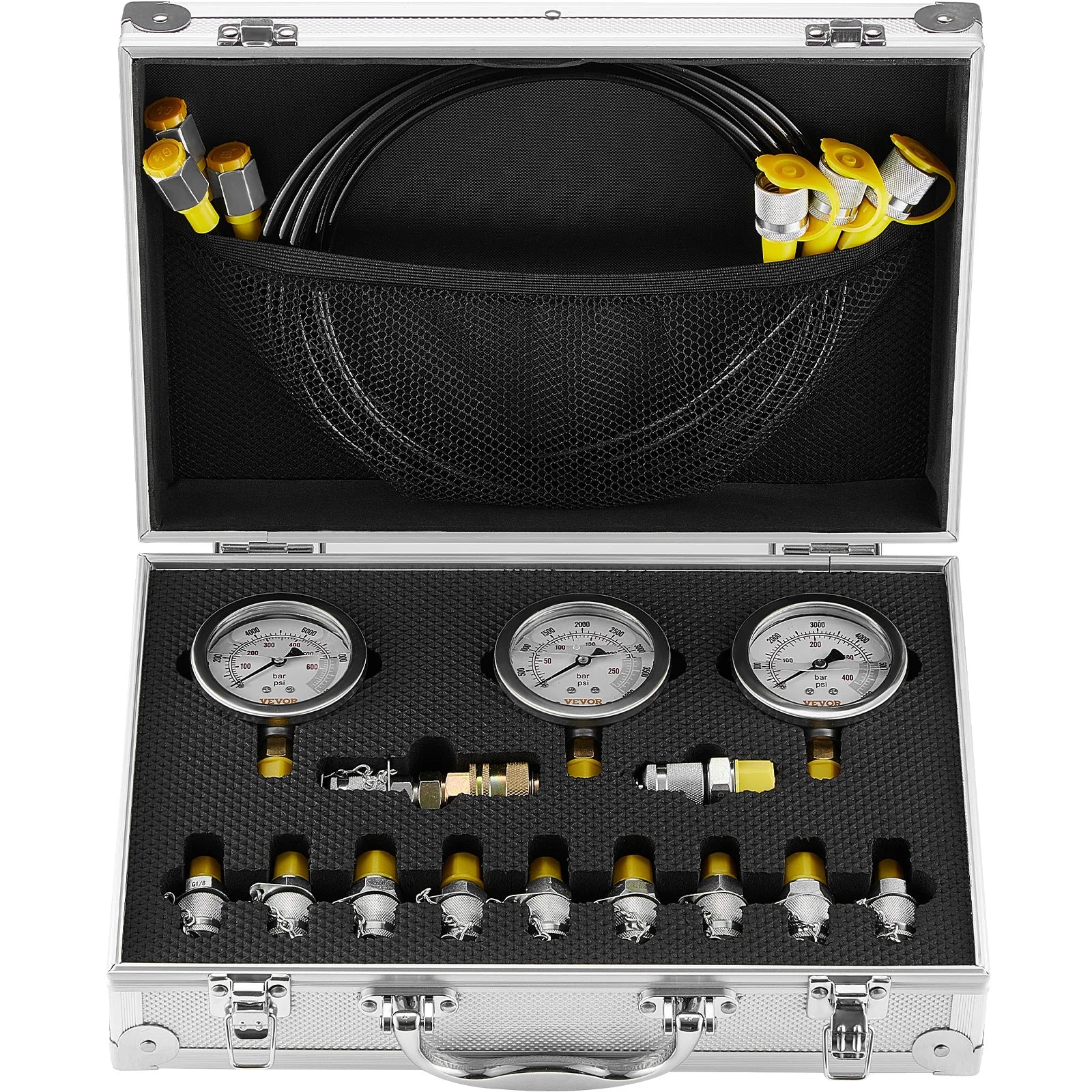 SucceBuy Hydraulic Pressure Test Kits Excavator Hydraulic Test Gauge Sets with Carrying Case for Excavator Tractors Machinery