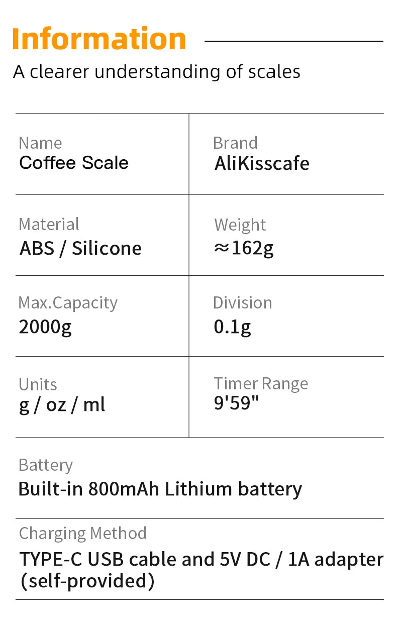 AliKissCafe Digital Espresso Scale With Timer - Smarsty