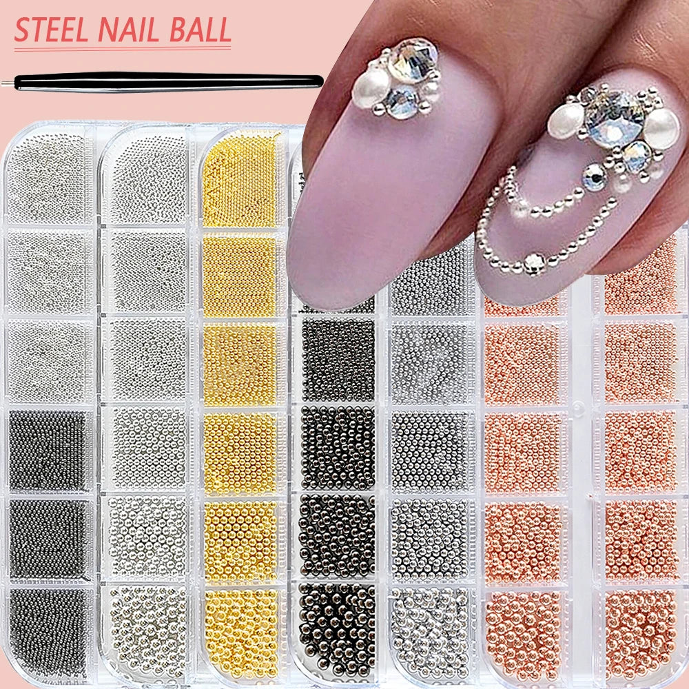 Mini Caviar Beads Nail Art Set with Magnetic Pen - Smarsty