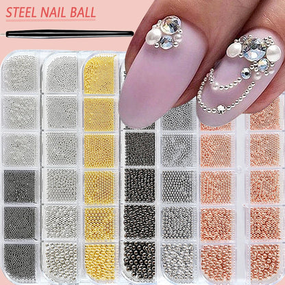 Mini Caviar Beads Nail Art Set with Magnetic Pen - Smarsty