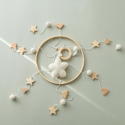 Baby Crib Mobile Bed Bell Rattle Toys Wooden Crochet Stars Pendant Bed Bell Toys Newborn Comfort Crib Bracket Hanging Toys Gifts by Smarsty