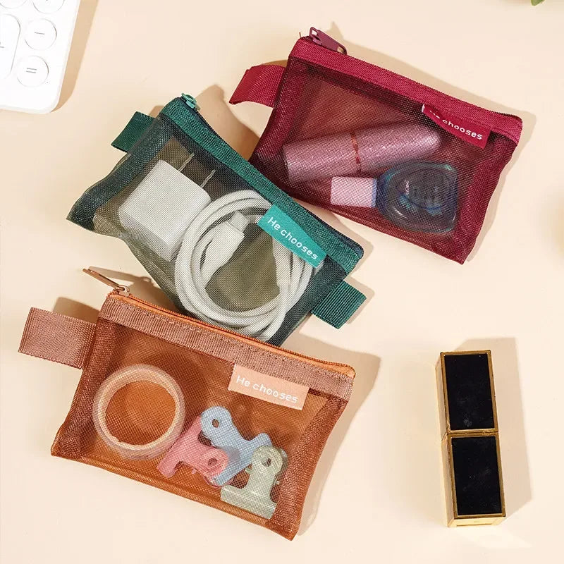 Small Square Nylon Coin Pouch With Zipper Card Holder - Smarsty