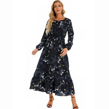 2023 Sping Summer Bohemian Women Maxi Dress Casual Long Sleeve High Waist Beach Woman Chiffon Dresses Floral Vestidoes Mujer New - Smarsty