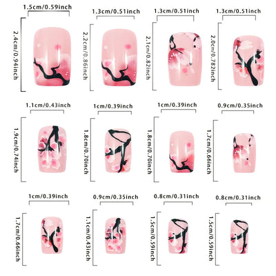 24 Piece Medium Long Fake Nails with Peach Flower Design - Smarsty