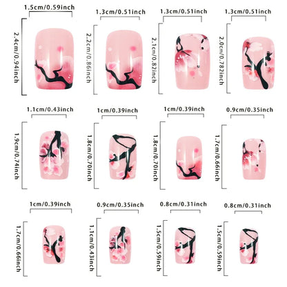 24 Piece Set Medium Long Press On Nails with Peach Flower Design - Smarsty