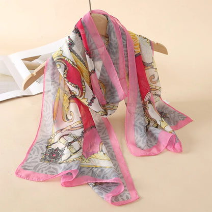 Women Print Chiffon Scarf Lightweight Sunscreen Shawl Wrap - Smarsty