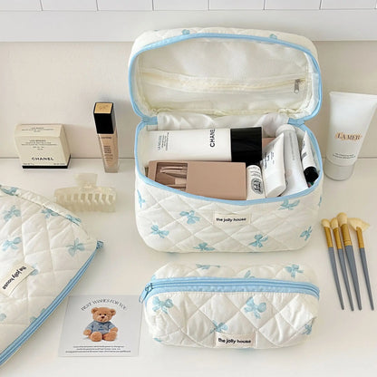 Bow Print Makeup Bag Large Capacity Travel Cosmetic Case - Smarsty